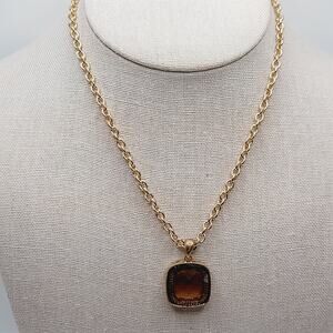Monet Topaz Glass Pendant Necklace Gold Tone 16” + Ext Modern Hang Tag